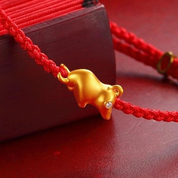 18K Gold Ox Diamond Wealth Red Rope Bracelet 2021 Chinese New Year Wealth  Bracelet