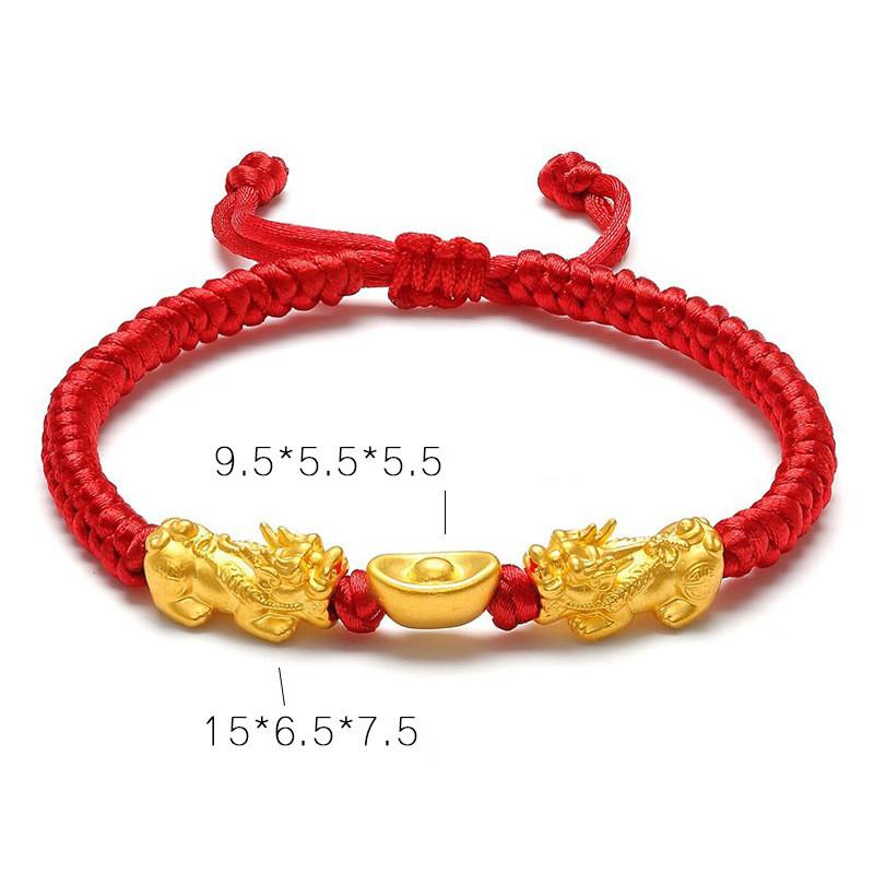24K Gold Double Pixiu Ingot Wealth&Lucky Red Rope Bracelet