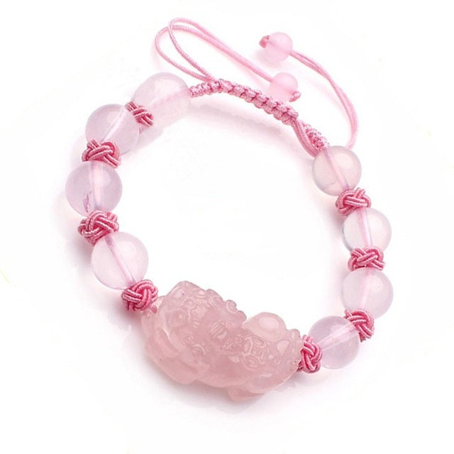 FengshuiGallary Natural Pink Crystal Charm Pixiu Bracelet