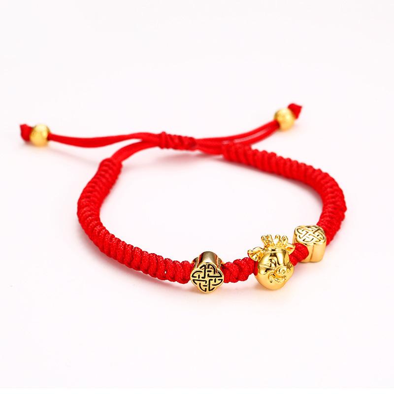 Pure Silver +24k FENG SHUI LUCKY GOLD INGOT & Red Rope Bracelet