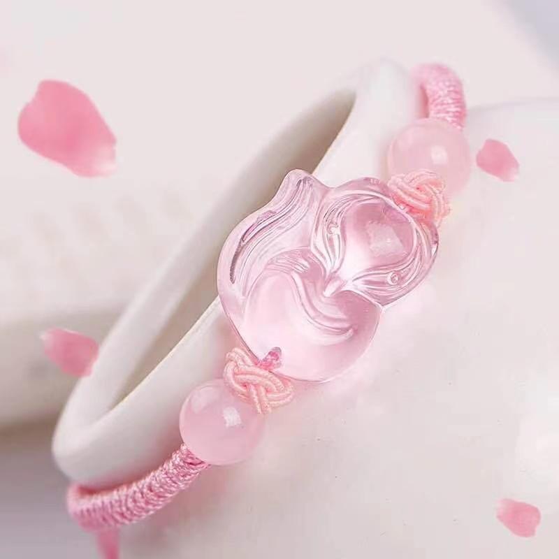  WCOCOW Feng Shui Natural Pink Crystal Fox Bracelet Big