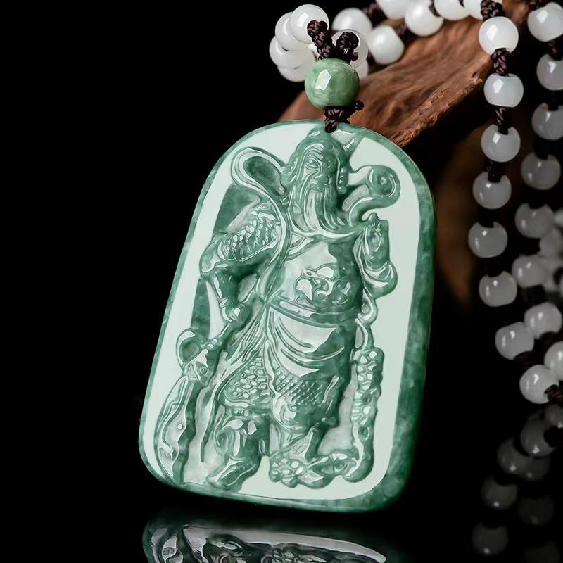 Certified Natural A Jade Jadeite Fighter God Guan Gong sold God Sword Pendant