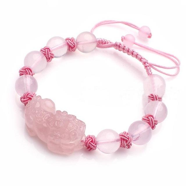 FengshuiGallary Natural Pink Crystal Charm Pixiu Bracelet