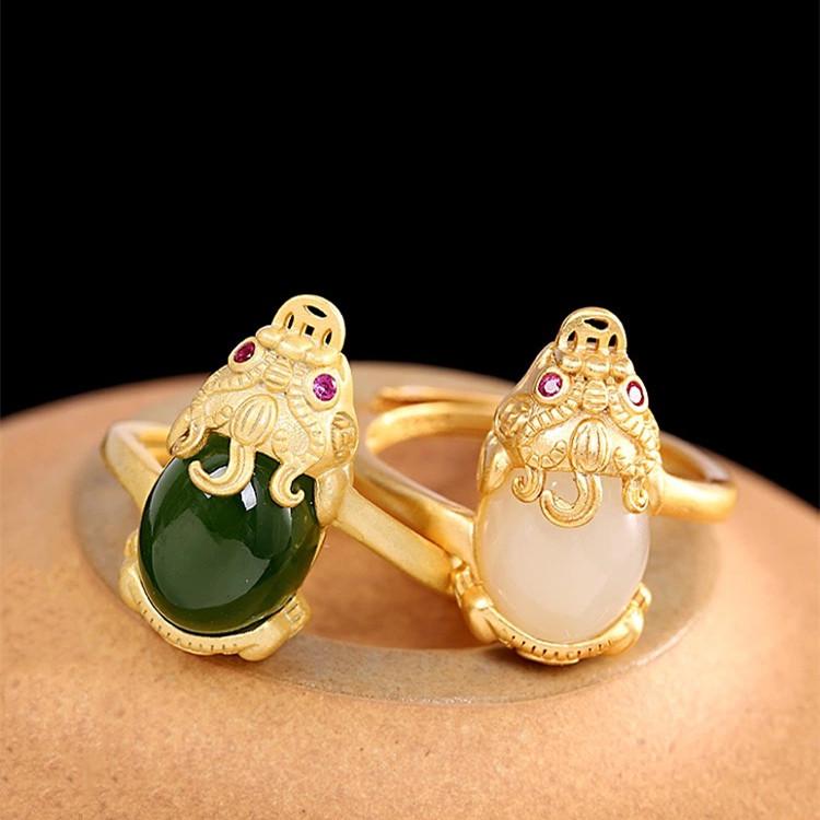 Pixiu Green Jade Ring