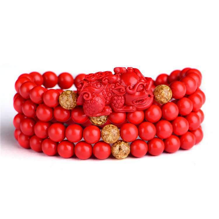 Red Cinnabar Double Pixiu Protection Bracelet(Dragon's Blood)