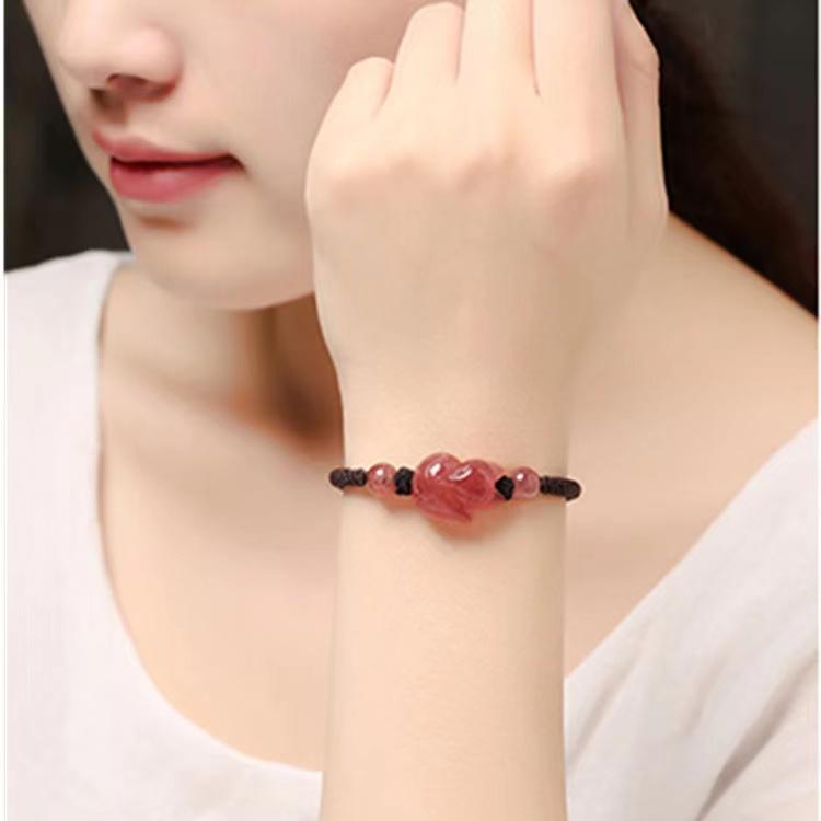 Strawberry Crystal Fox Bracelet-Red String Fengshui Bead