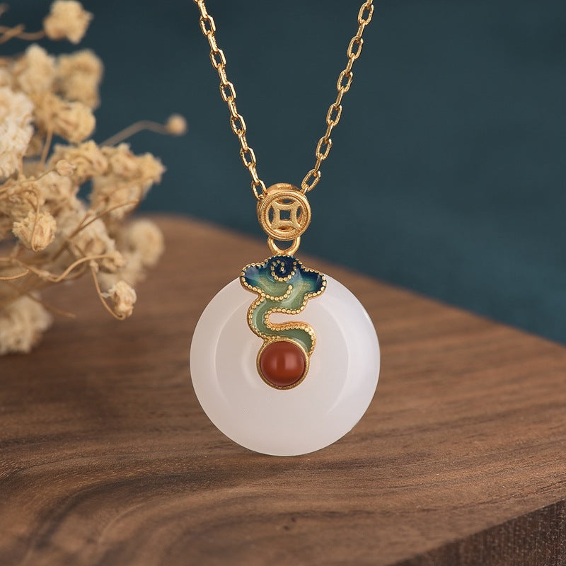 White Jade Feng Shui Clouds Wealth Pendant Necklace
