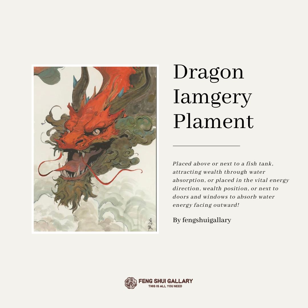 Feng shui dragon placement guide with red dragon artwork and placement advice