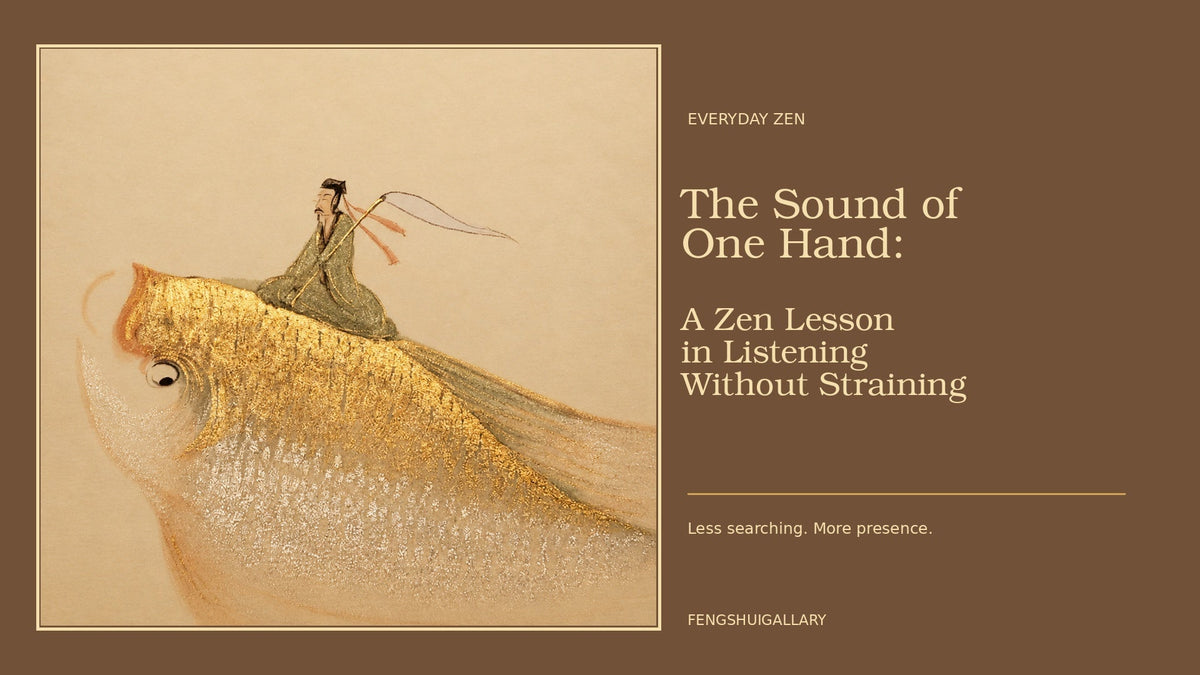 Warm gold illustration of a robed figure riding a fish, with the title The Sound of One Hand
