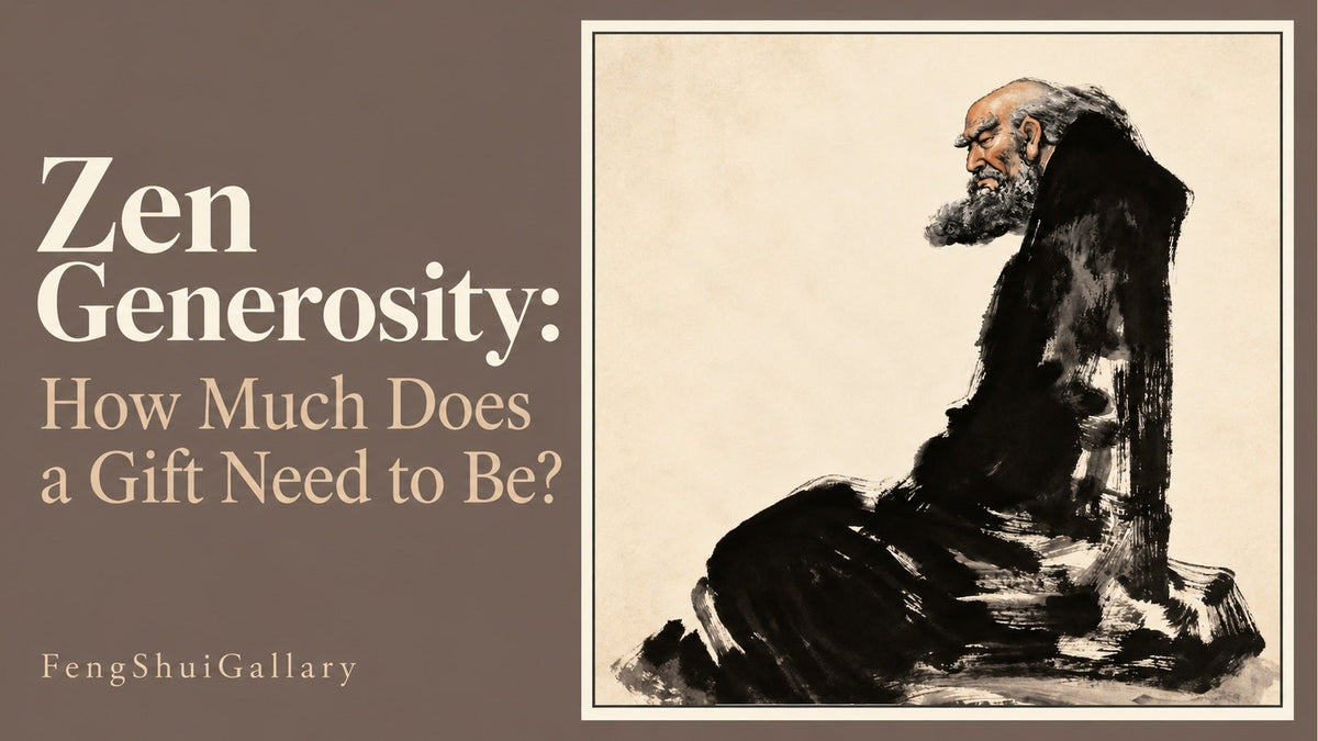 Zen Generosity: How Much Does a Gift Need to Be? beside an ink painting of a seated bearded figure