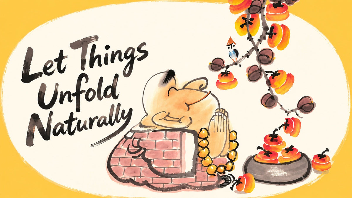 Let Things Unfold Naturally — smiling monk and persimmons