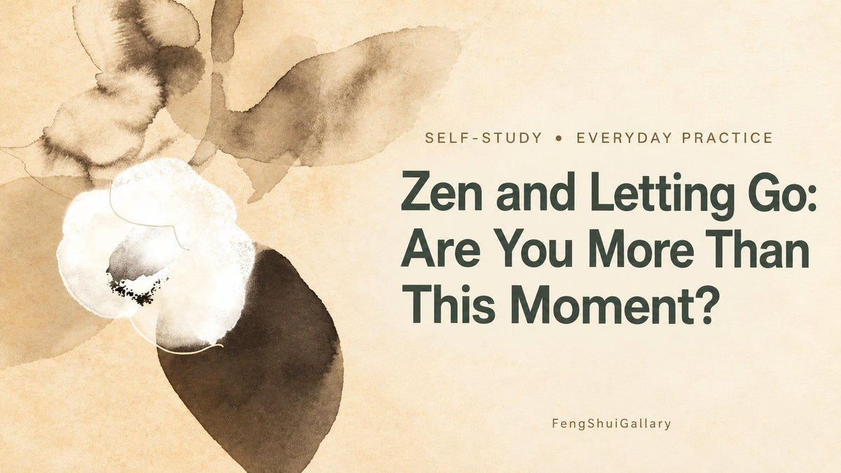 Warm white flower artwork with the title Zen and Letting Go: Are You More Than This Moment?