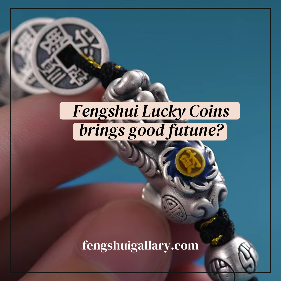 Feng shui lucky coin bracelet with a silver Pixiu charm