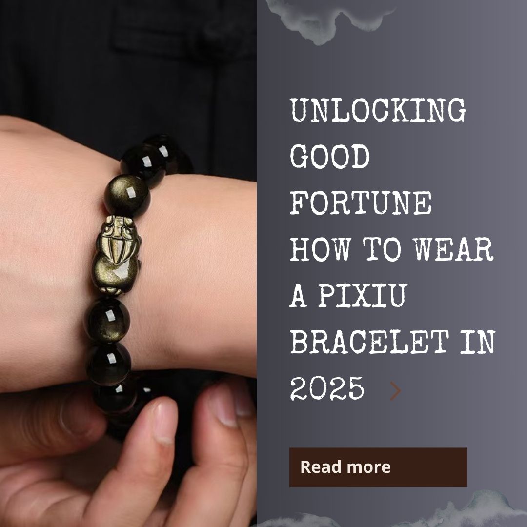 Pixiu bracelet wearing guide featuring black obsidian beads on a wrist