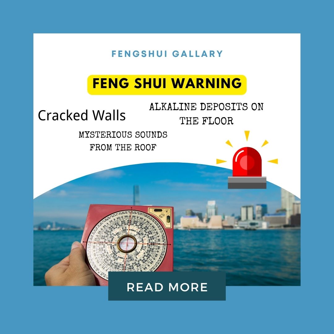 Feng shui warning guide featuring a luopan compass and home maintenance alert signs