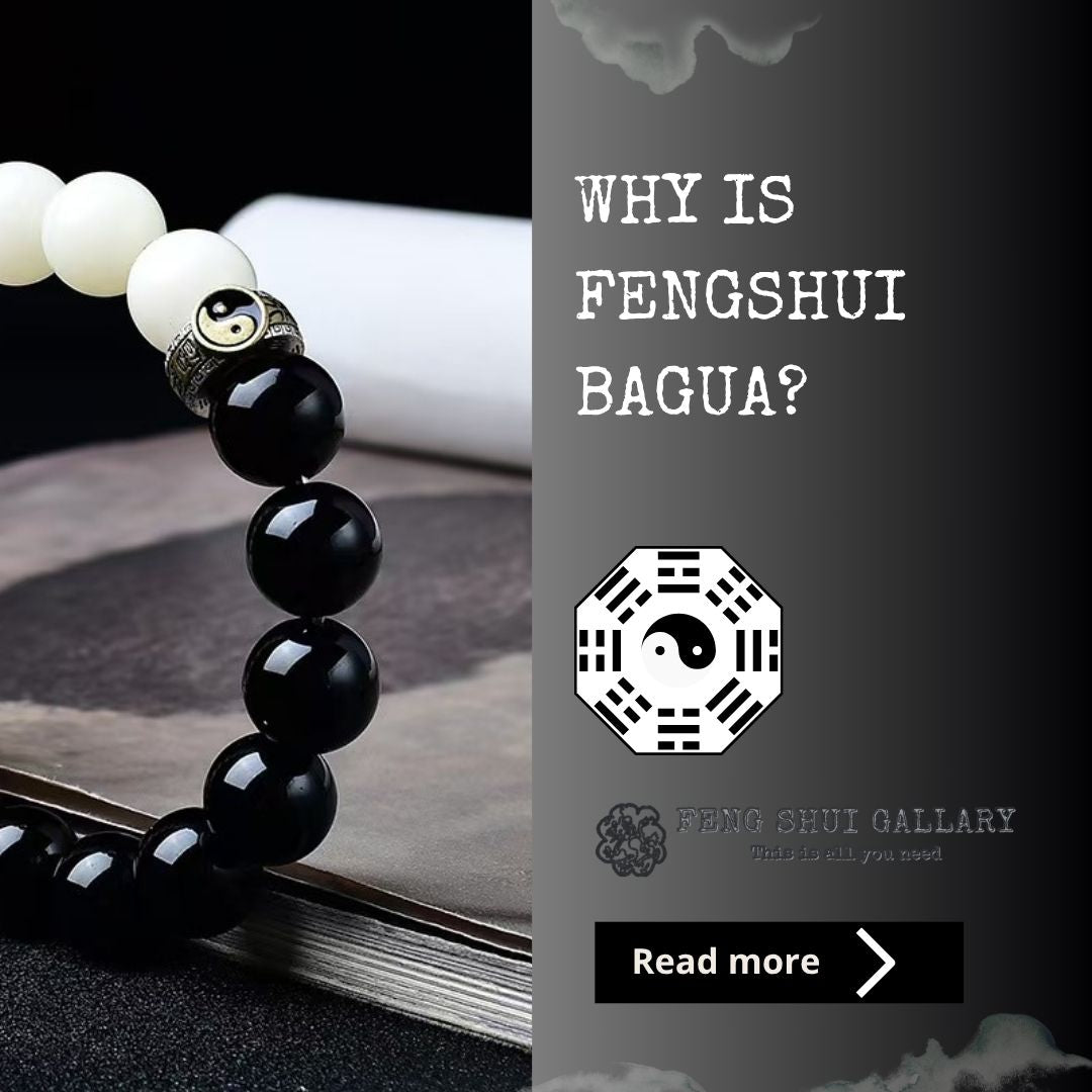 Black and white bead bracelet with a yin-yang charm and Bagua symbol