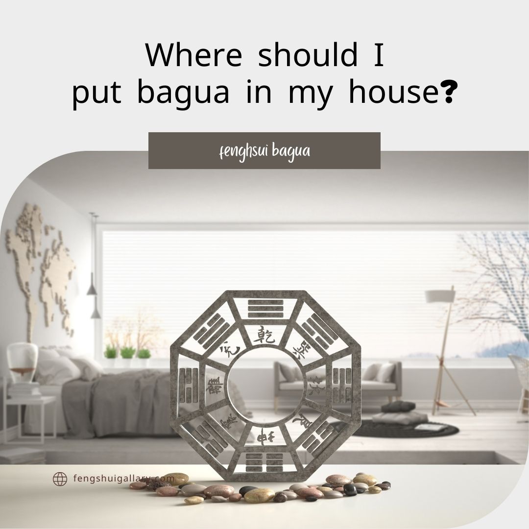 Bagua placement guide featuring an octagonal mirror in a modern living room