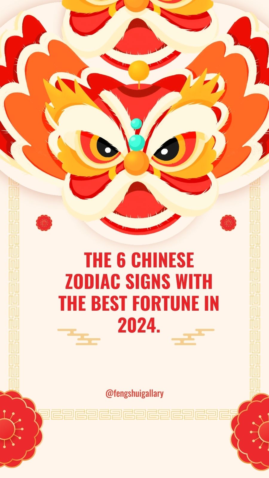 Chinese lion dance graphic introducing six zodiac signs with the best fortune in 2024
