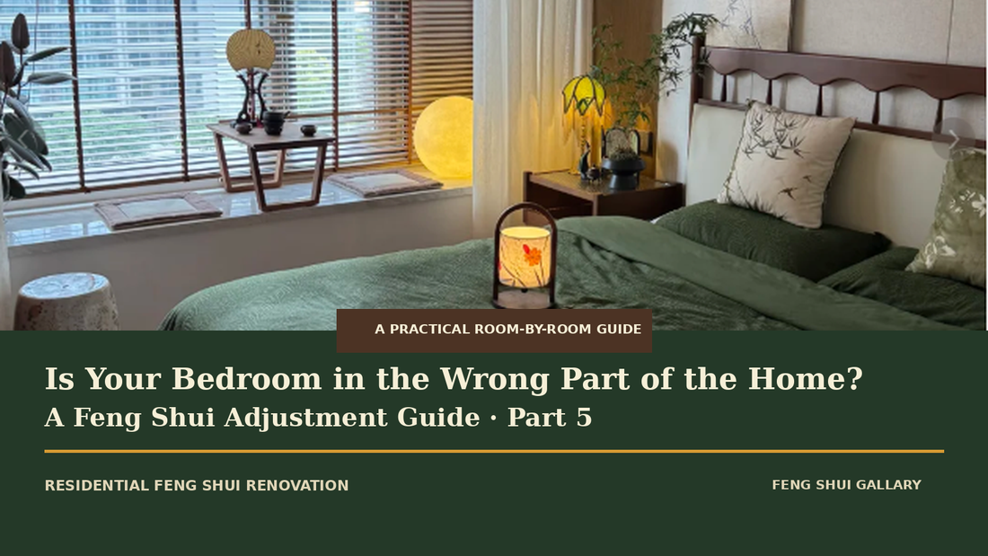 Green bedroom with warm lighting, illustrating bedroom direction adjustments in Feng Shui