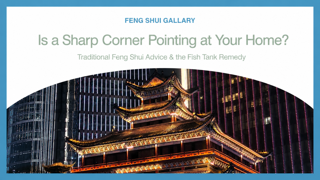 Sharp roof corners beside modern towers in a Feng Shui home guide