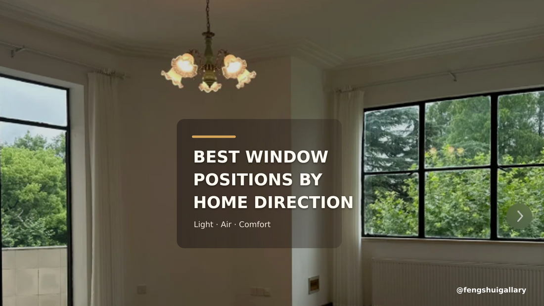 A bright room with two large windows and a window direction guide