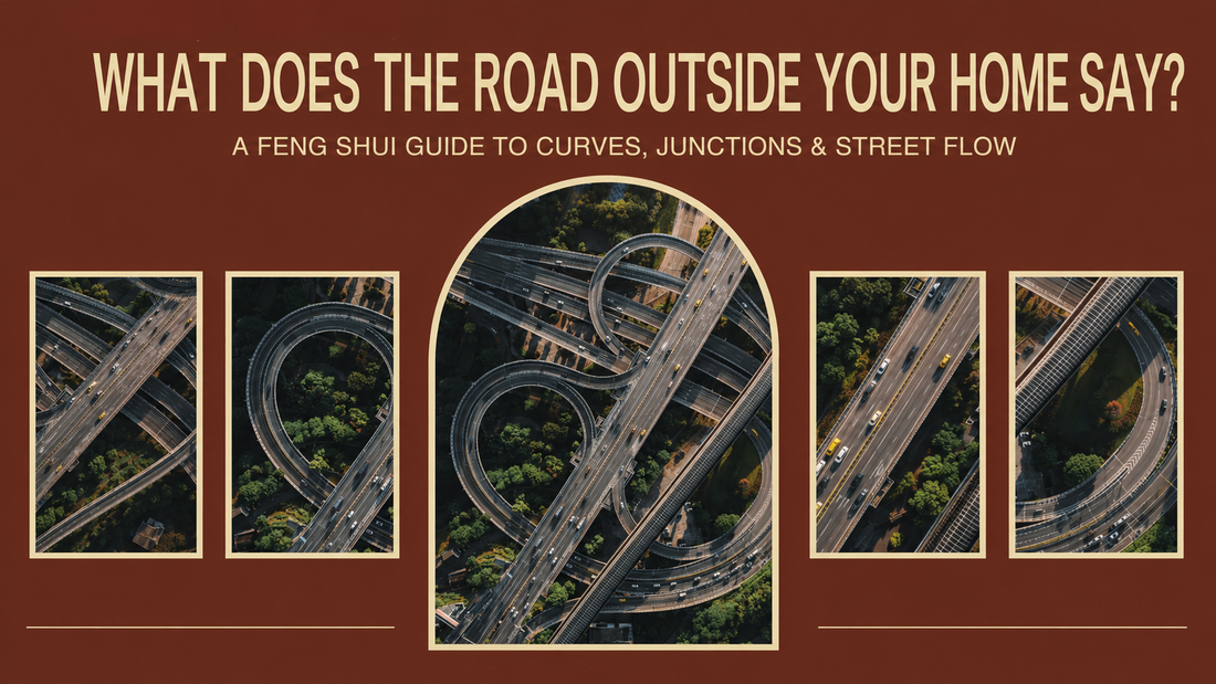 Aerial highway interchange illustrating road flow in Feng Shui