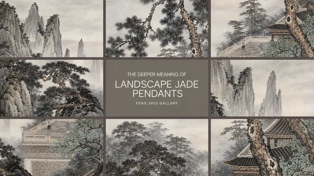Traditional mountain landscape collage introducing the deeper meaning of jade pendants