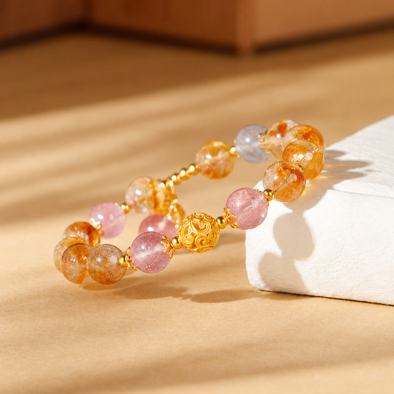 Yellow Tower Quartz Strawberry Quartz Bracelet-Golden Radiance
