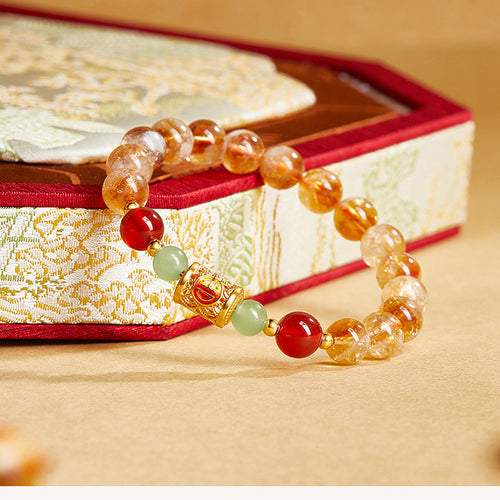 999 fine silver yellow tower crystal bracelet on brocade box
