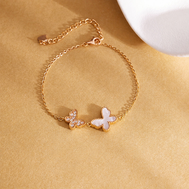 White mother-of-pearl double butterfly bracelet front view