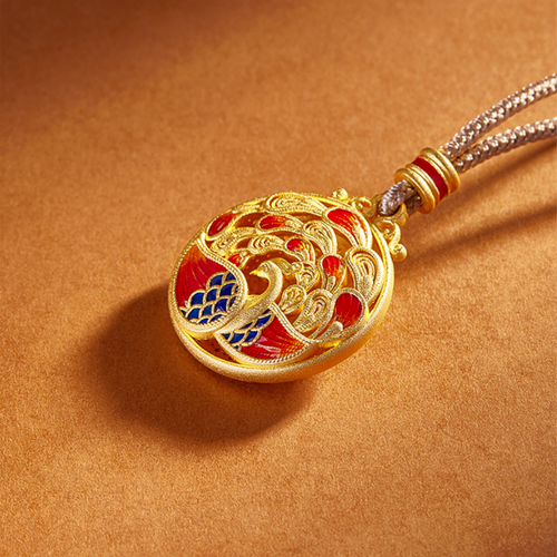 Phoenix filigree pendant on warm brown background