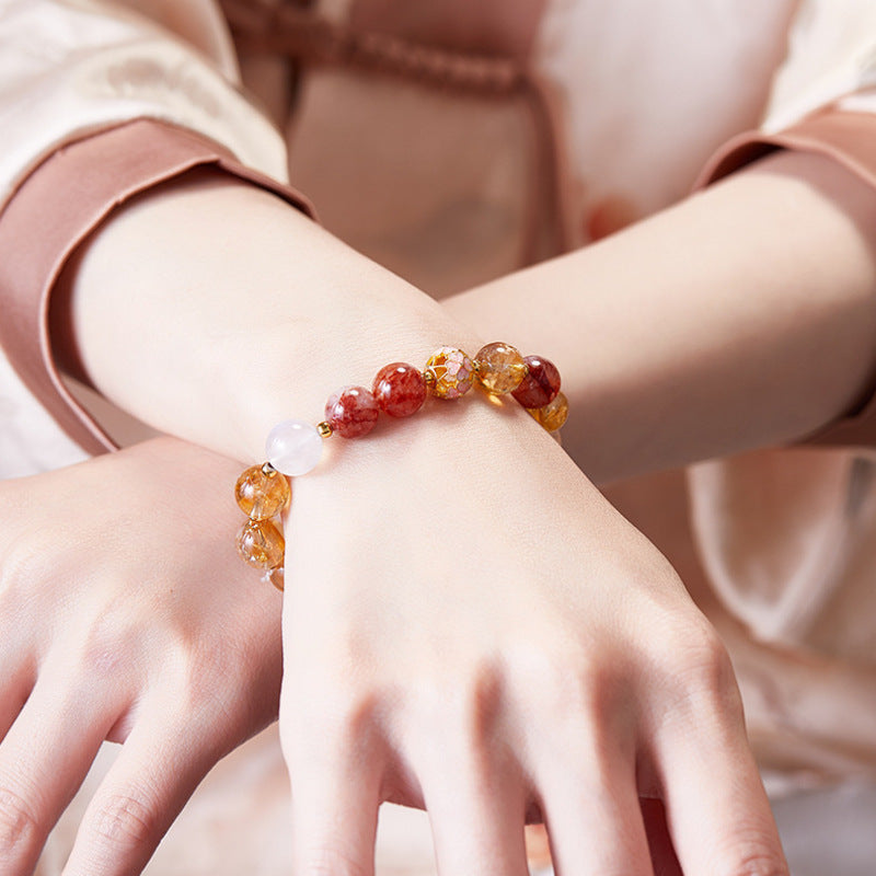Model wearing the butterfly crystal stretch bracelet
