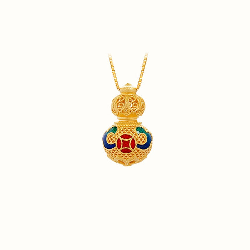 Original white-background photograph of the filigree gourd necklace