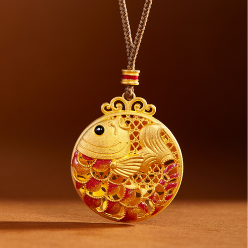 Front view of red enamel Koi Fish pendant