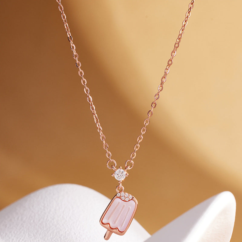 S925 silver pink mother-of-pearl popsicle necklace front view
