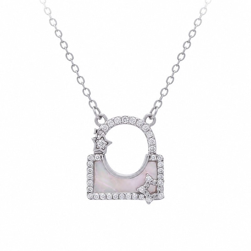 Front view of the star lock necklace on white