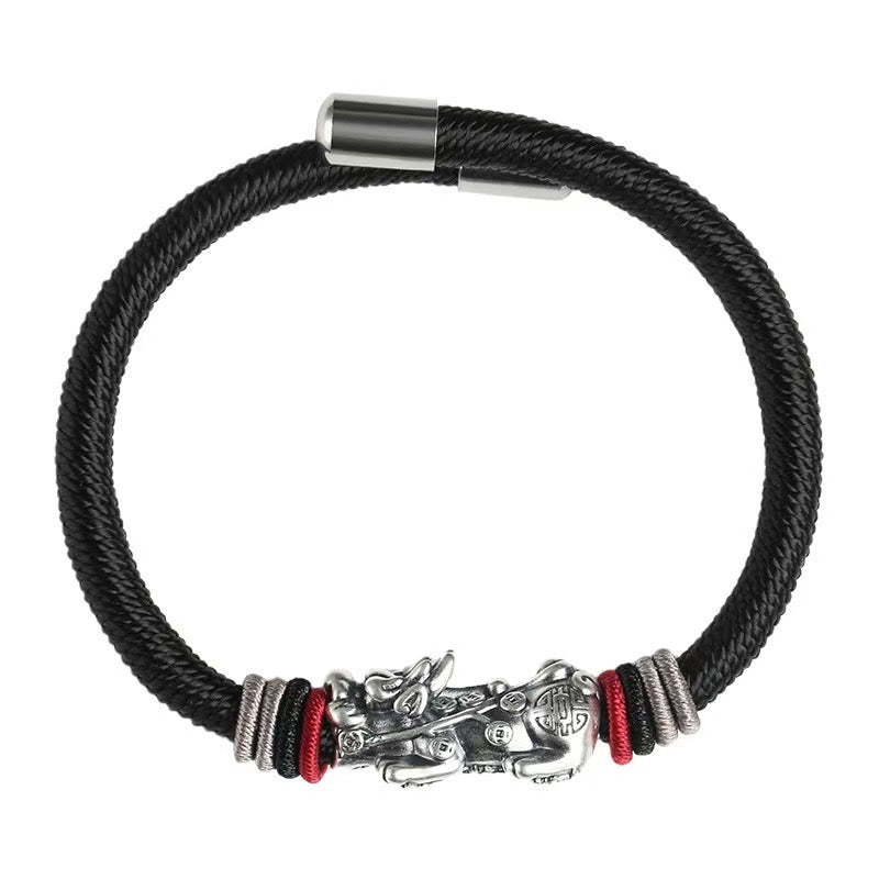 999 Silver Pixiu Handmade Rope Bracelet-Attract Luck
