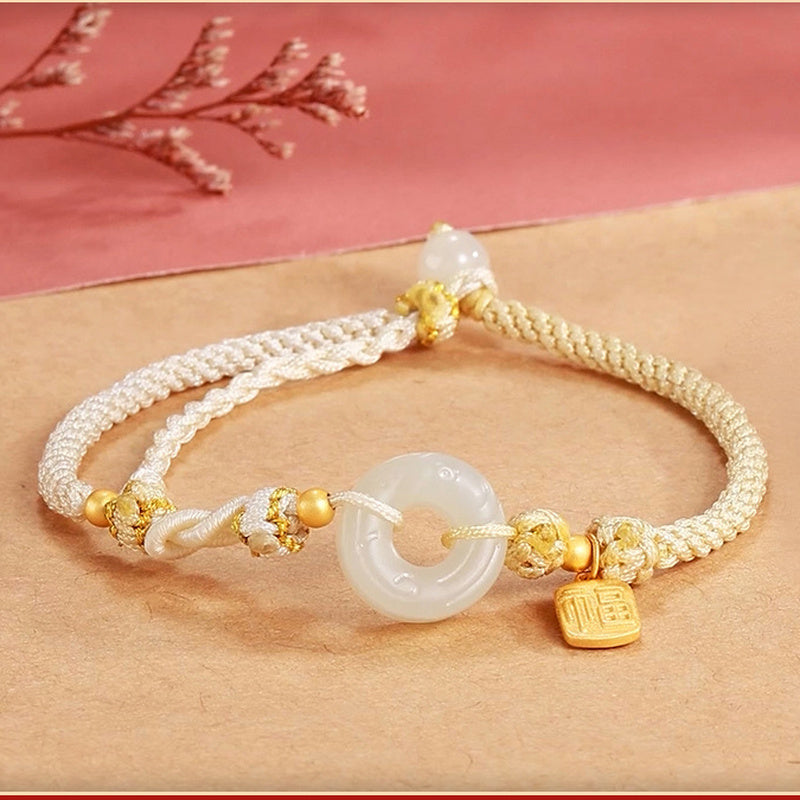 Ivory Phoenix nephrite jade braided cord bracelet