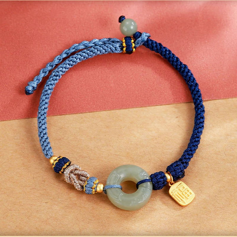 Blue Dragon nephrite jade braided cord bracelet