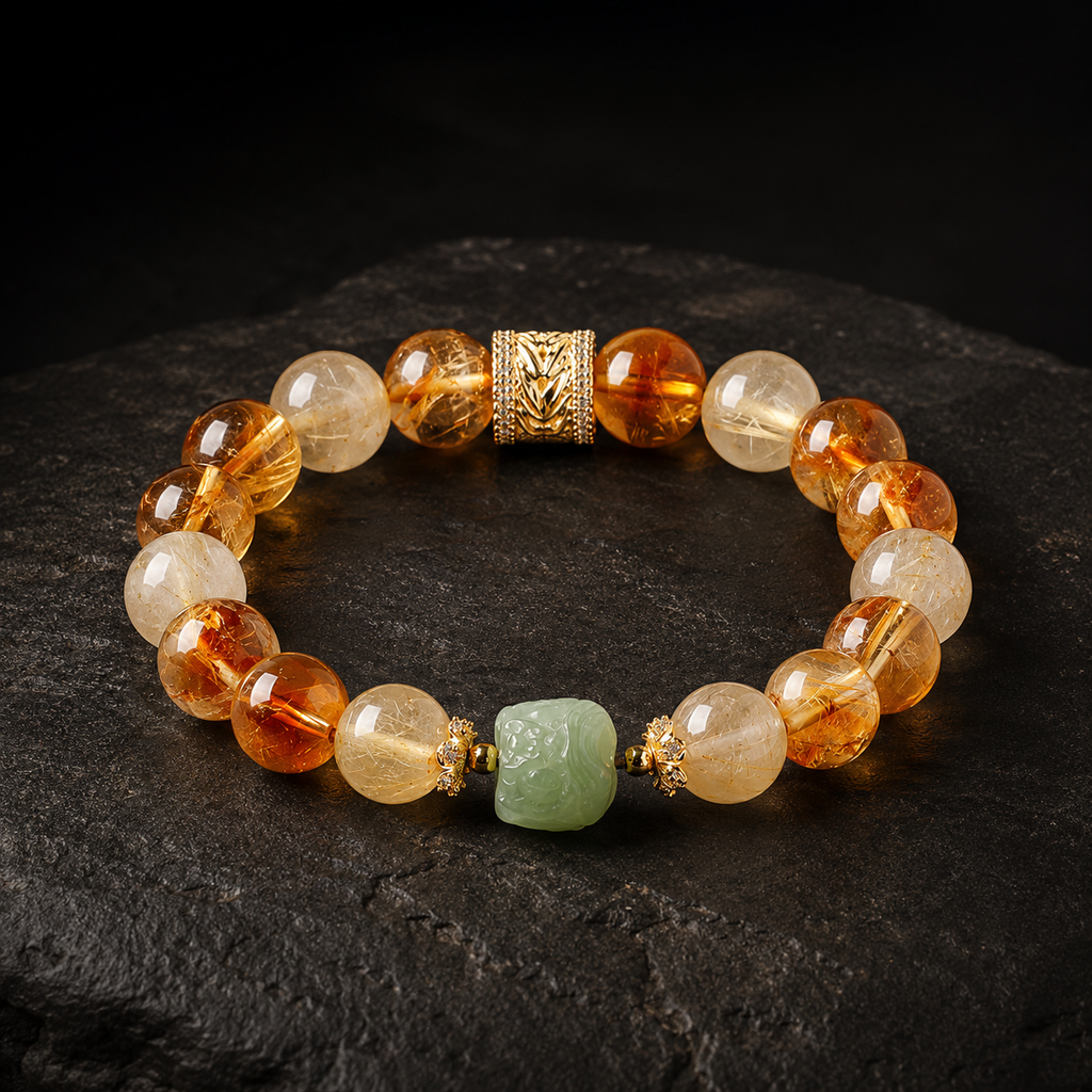 Confidence in Motion-Golden Rutilated Quartz Lion Bracelet