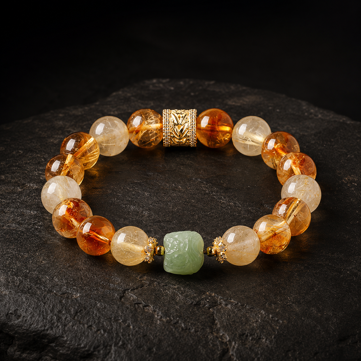 Confidence in Motion-Golden Rutilated Quartz Lion Bracelet