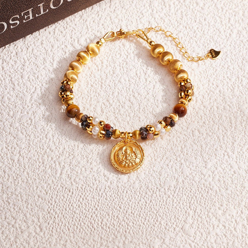 Pietersite Yellow Wealth Deity Pearl Bracelet-Grounded Generosity