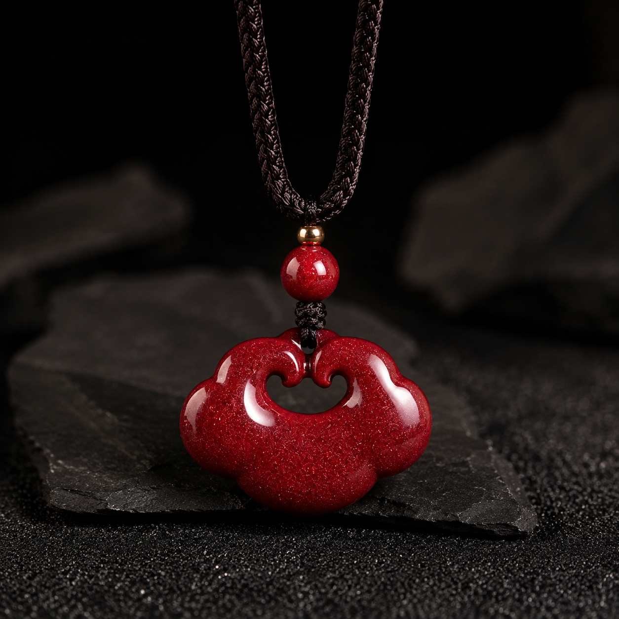 Red Cinnabar Ruyi Peace Lock Pendant Necklace-Peace Held Close