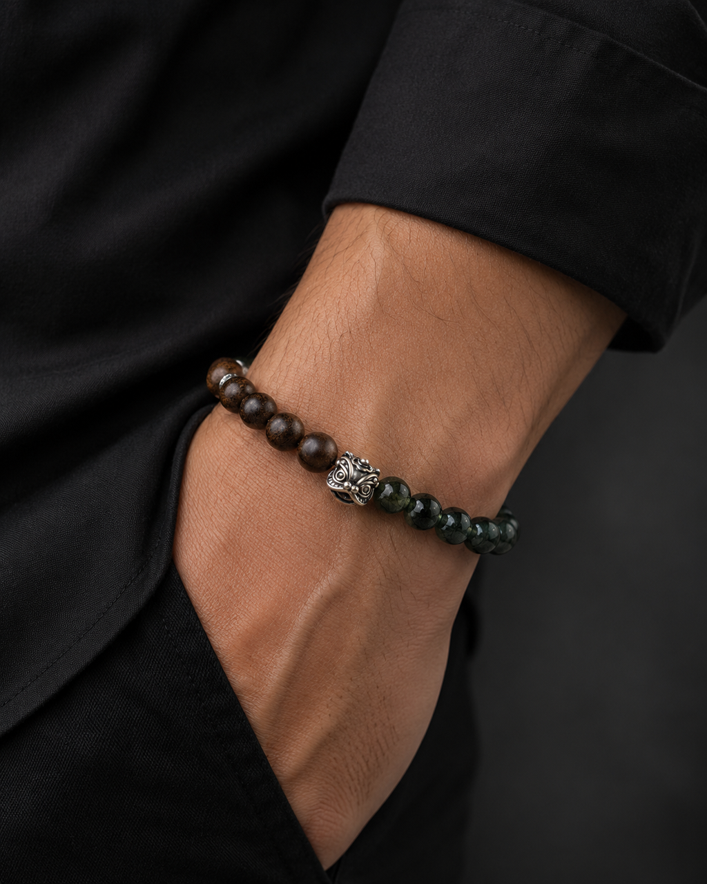 Handgeschnitztes Jadeit-Kubanische-Glieder-Armband – Pfad des Wächters