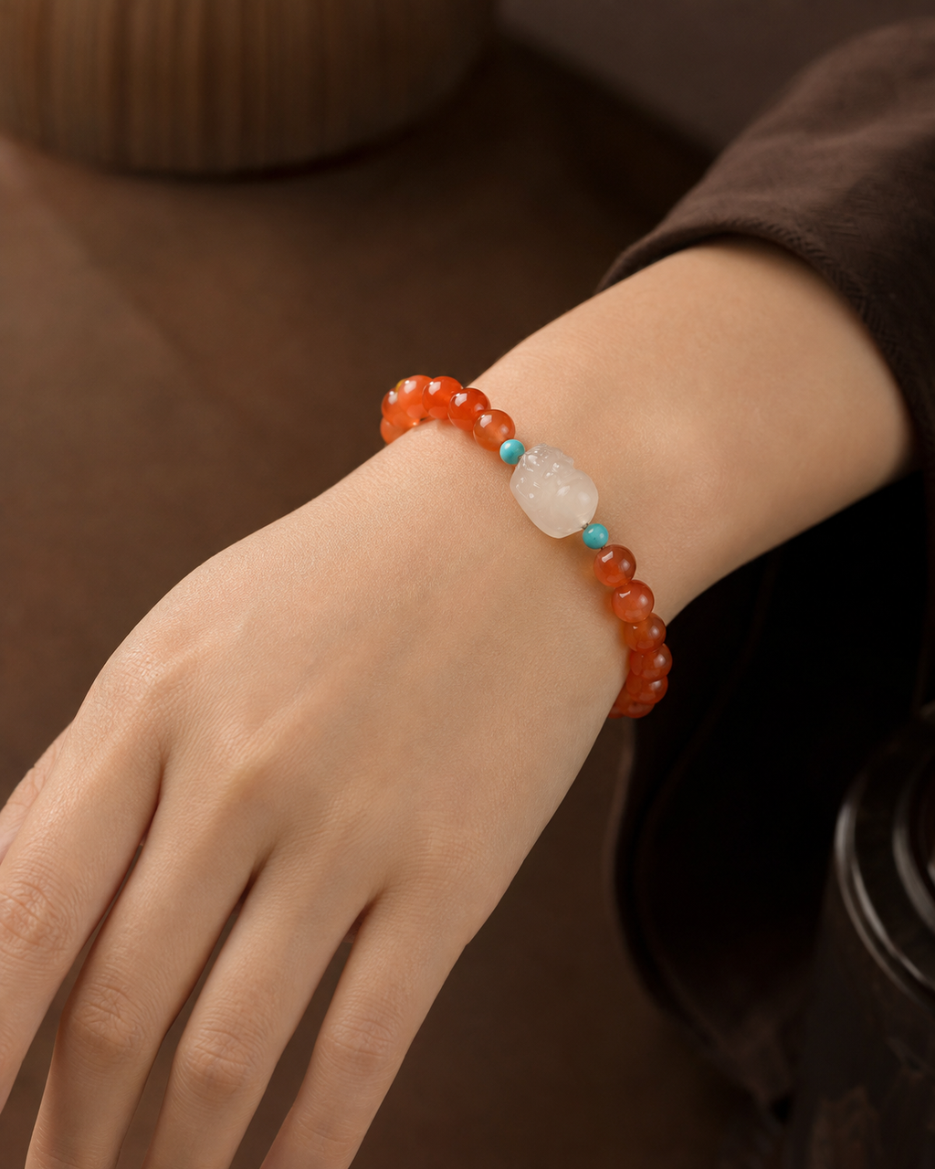 Prosperity in Motion-White Agate Pixiu Beaded Bracelet