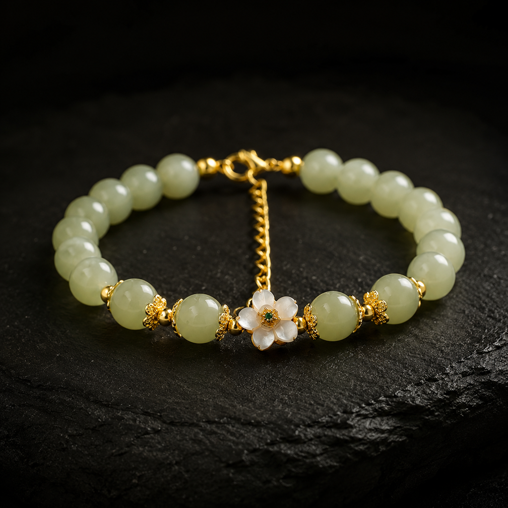 Peach Blossom Hetian Jade Bracelet-Tender Connection