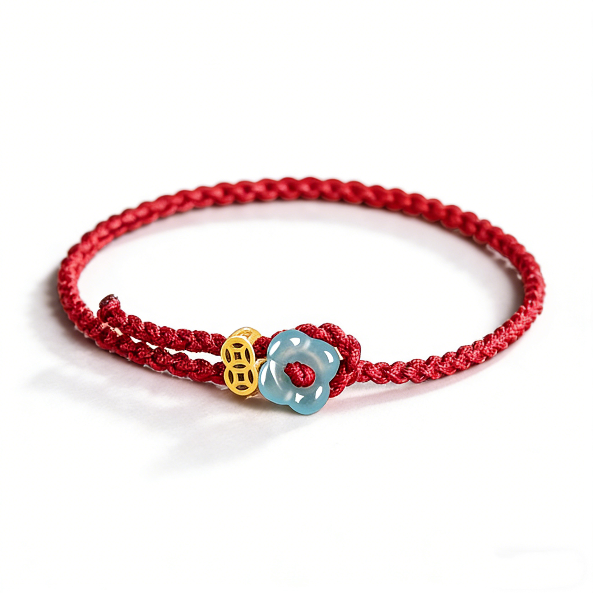 Peaceful Seasons Four-Petal Jade Red String Bracelet-Hand-Woven