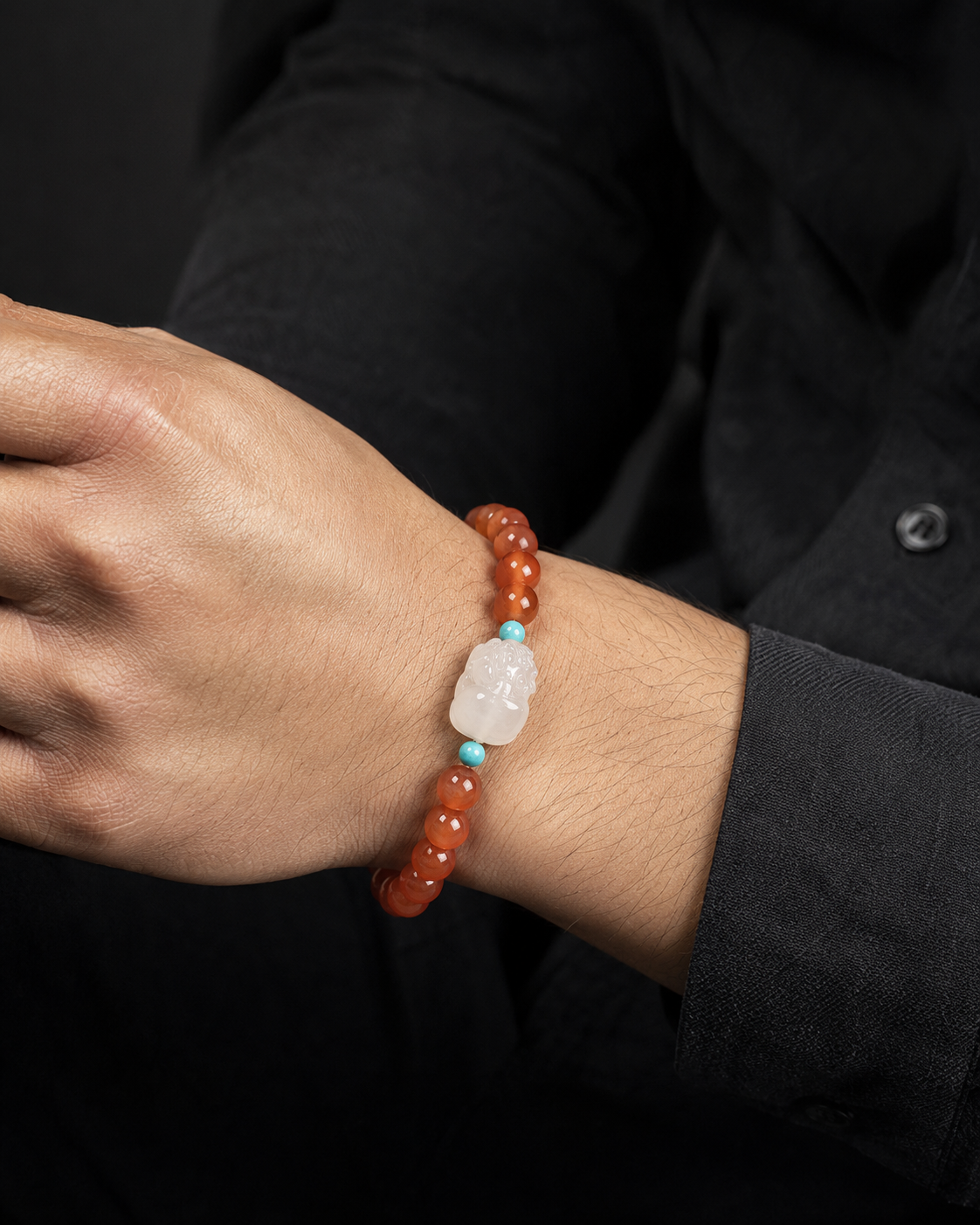Prosperity in Motion-White Agate Pixiu Beaded Bracelet