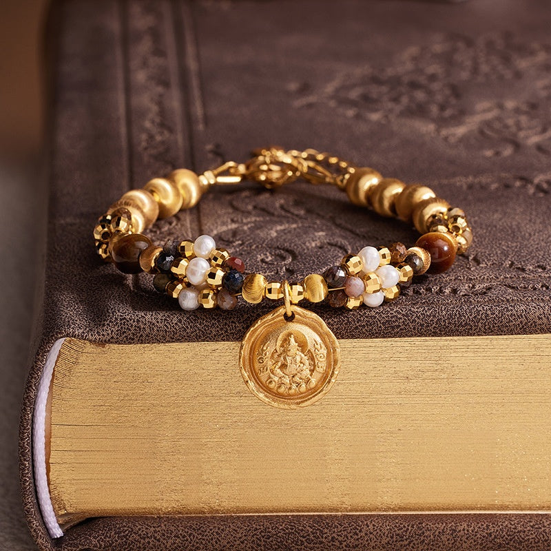 Pietersite Yellow Wealth Deity Pearl Bracelet-Grounded Generosity