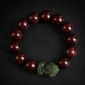 Green Jade Pixiu Sandalwood Bead Bracelet-Grounded Fortune